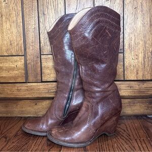 Fiorentini + Baker Brown Leather Wedge Boots